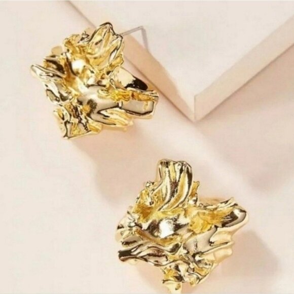 Amber Sceats Reese Earrings 24K Gold Plated Chunky Textured Stud Made in Italy - Picture 1 of 14